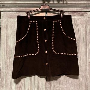 Black Suede Button up Studded Skirt